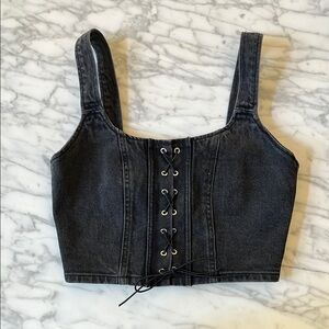 Denim Lace-Up Corset - Black